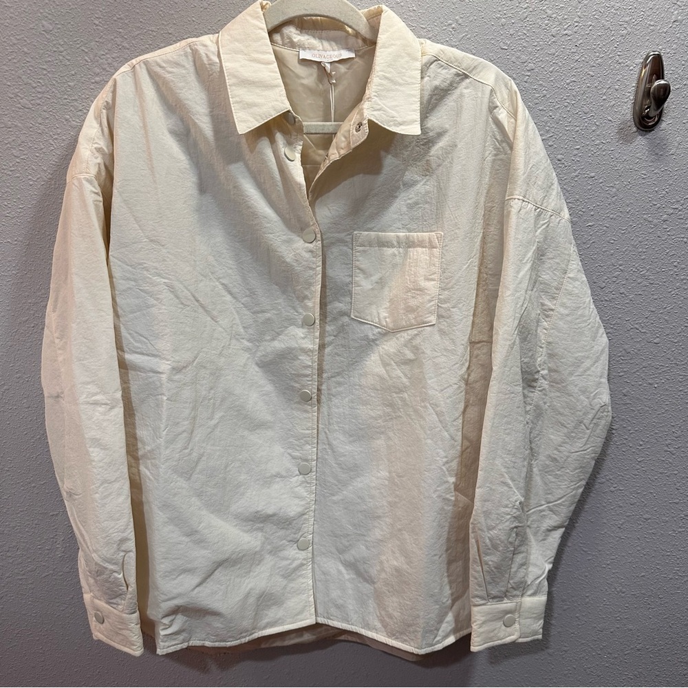 Olivaceous Cream Light Shacket Jacket Button Down Small